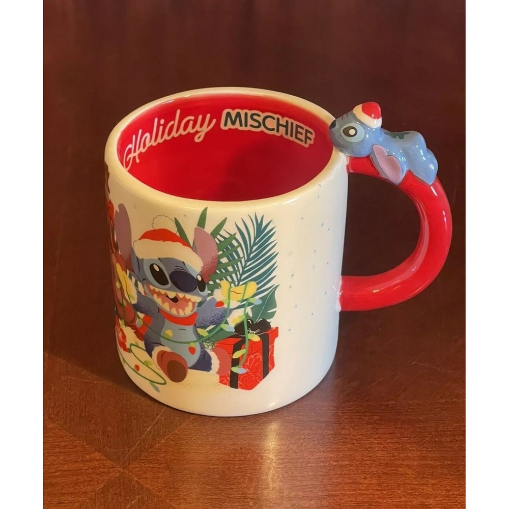 Holiday Mischief Stitch Christmas Ceramic coffe Mug with 3d stitch figure handle